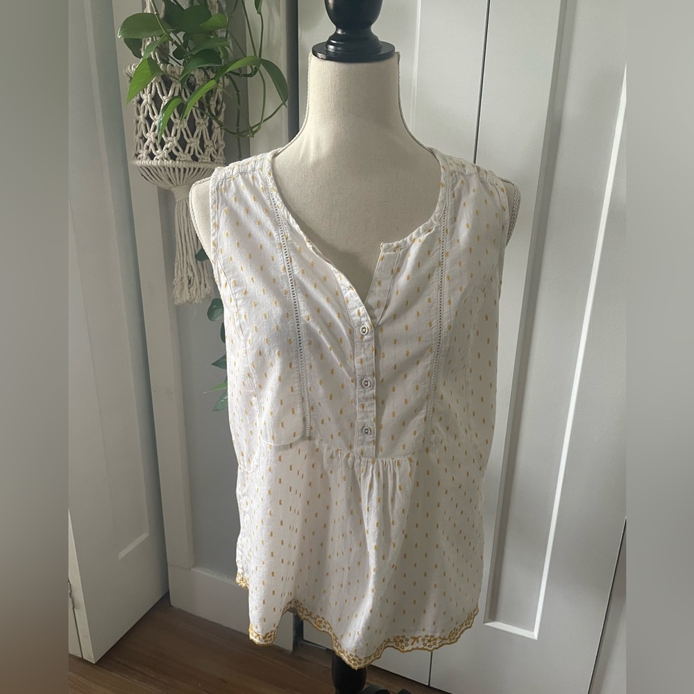 Fat Face United Kingdom white yellow embroidered ruffle feminine blouse US Sz 8